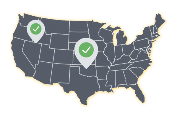 Map of the United States showing multiple locations